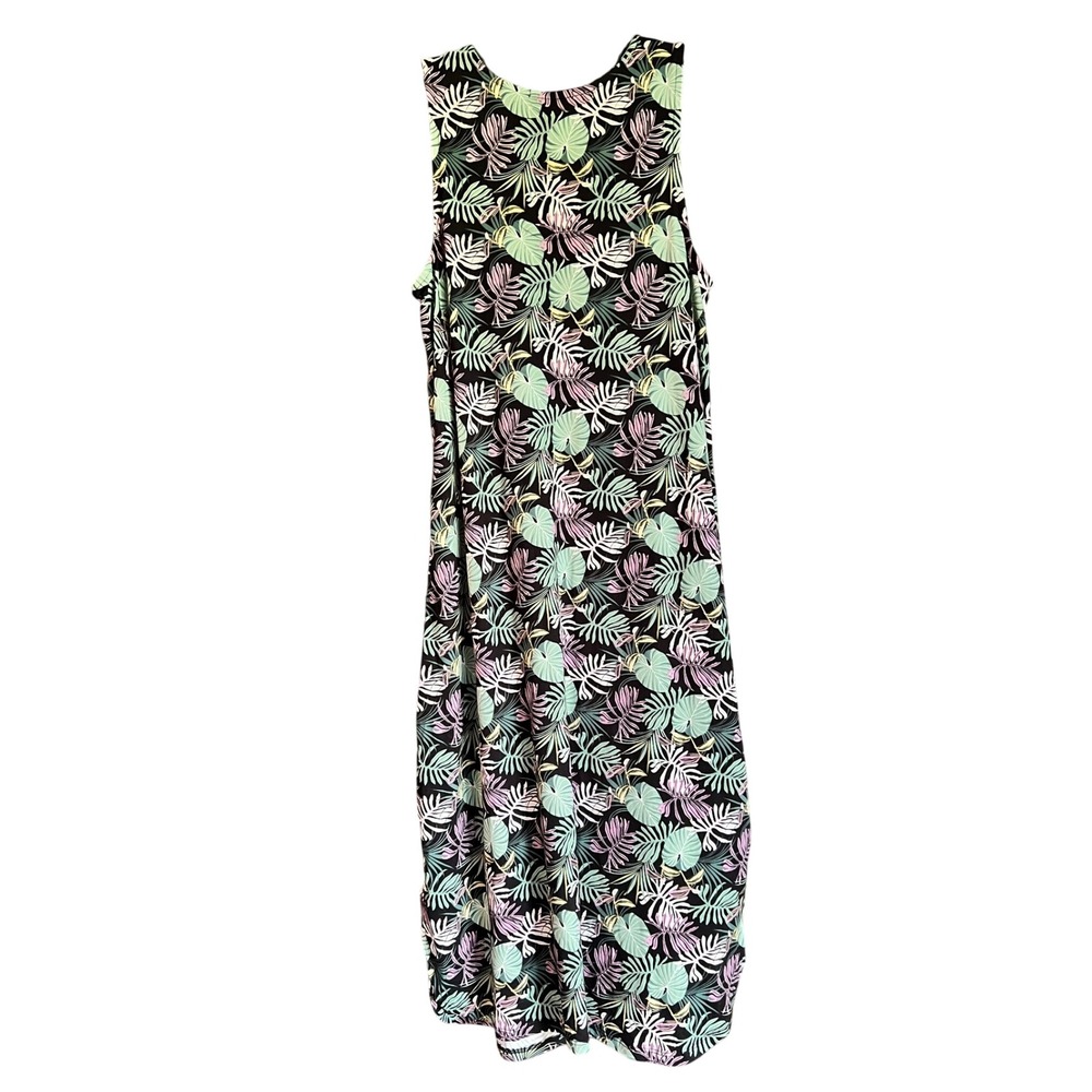 Cynthia Rowley Womens Tropical Palm Leaf Midi Dress Black Green Pink 9979 Medium